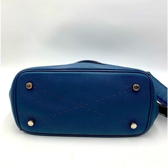 Auth Fendi Cuoio Romano Blue Selleria cLeather 2way Anna Bucket Bag Hobo Shopper - Picture 4 of 16